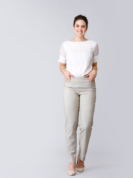 Straight Fit Houndstooth Trousers - Beige