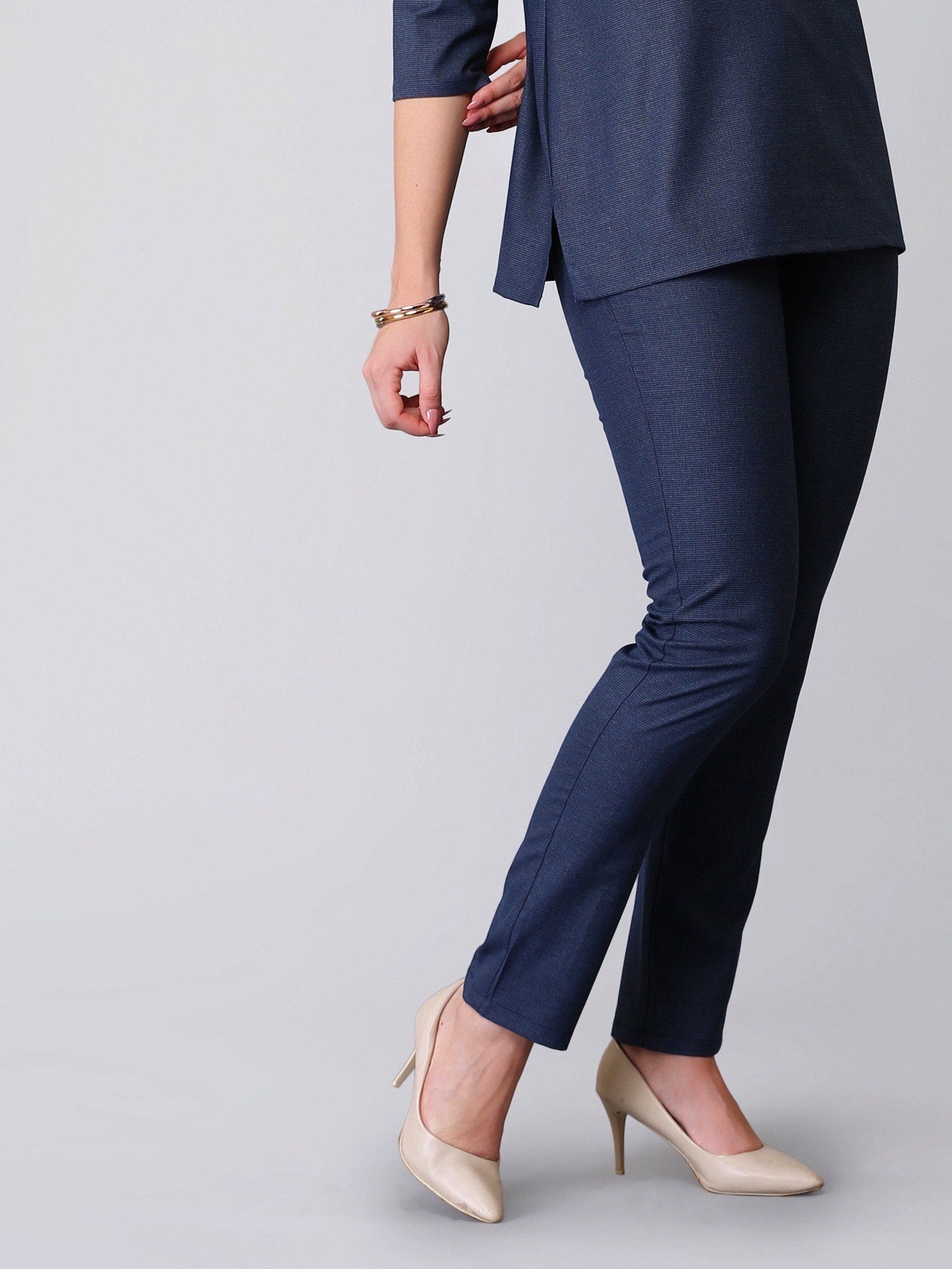 Straight Fit Houndstooth Trousers - Blue