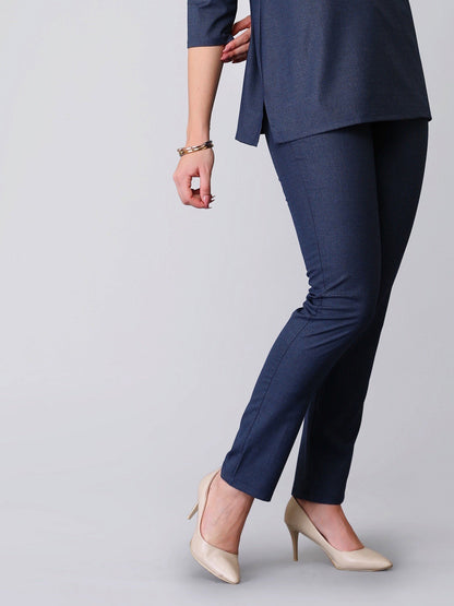 Straight Fit Houndstooth Trousers - Blue