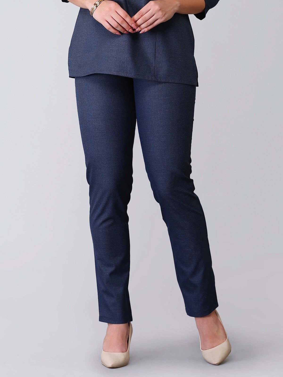 Straight Fit Houndstooth Trousers - Blue