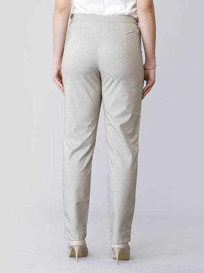 Straight Fit Houndstooth Trousers - Beige