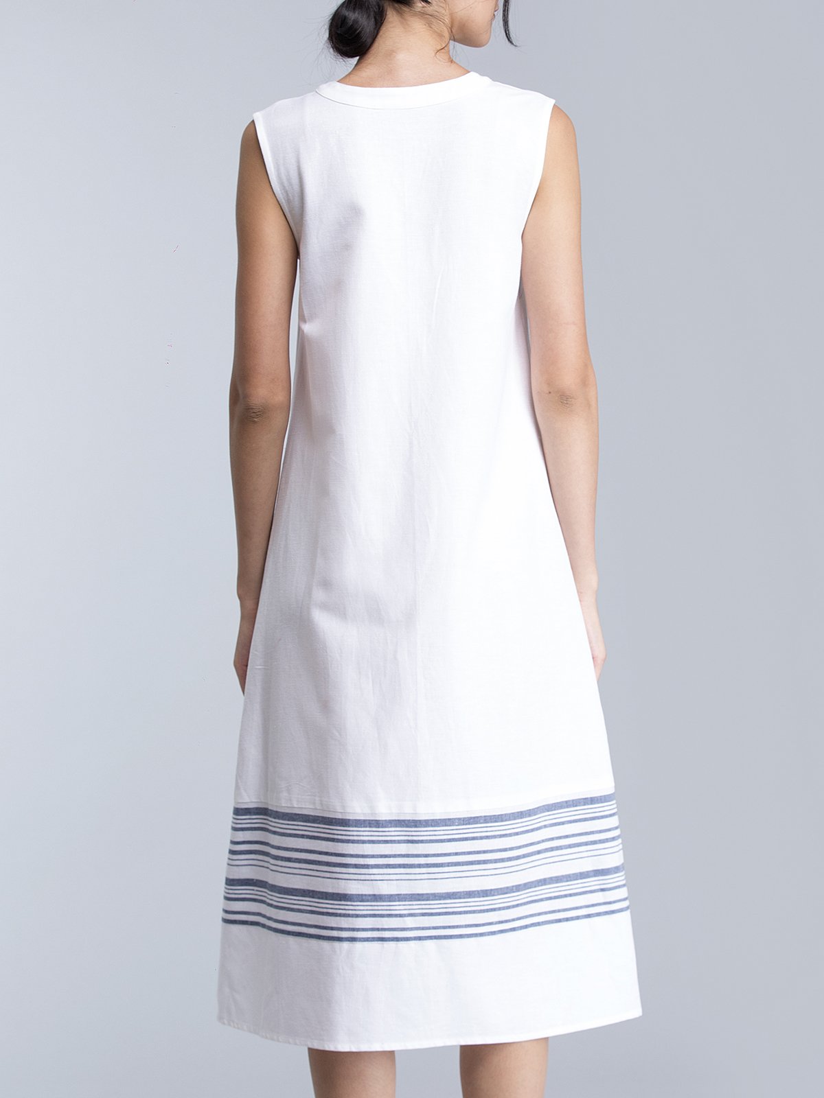 Striped Linen Midi Dress - White and Blue