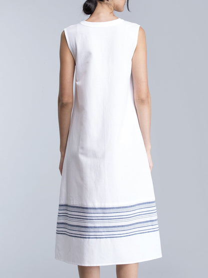 Striped Linen Midi Dress - White and Blue