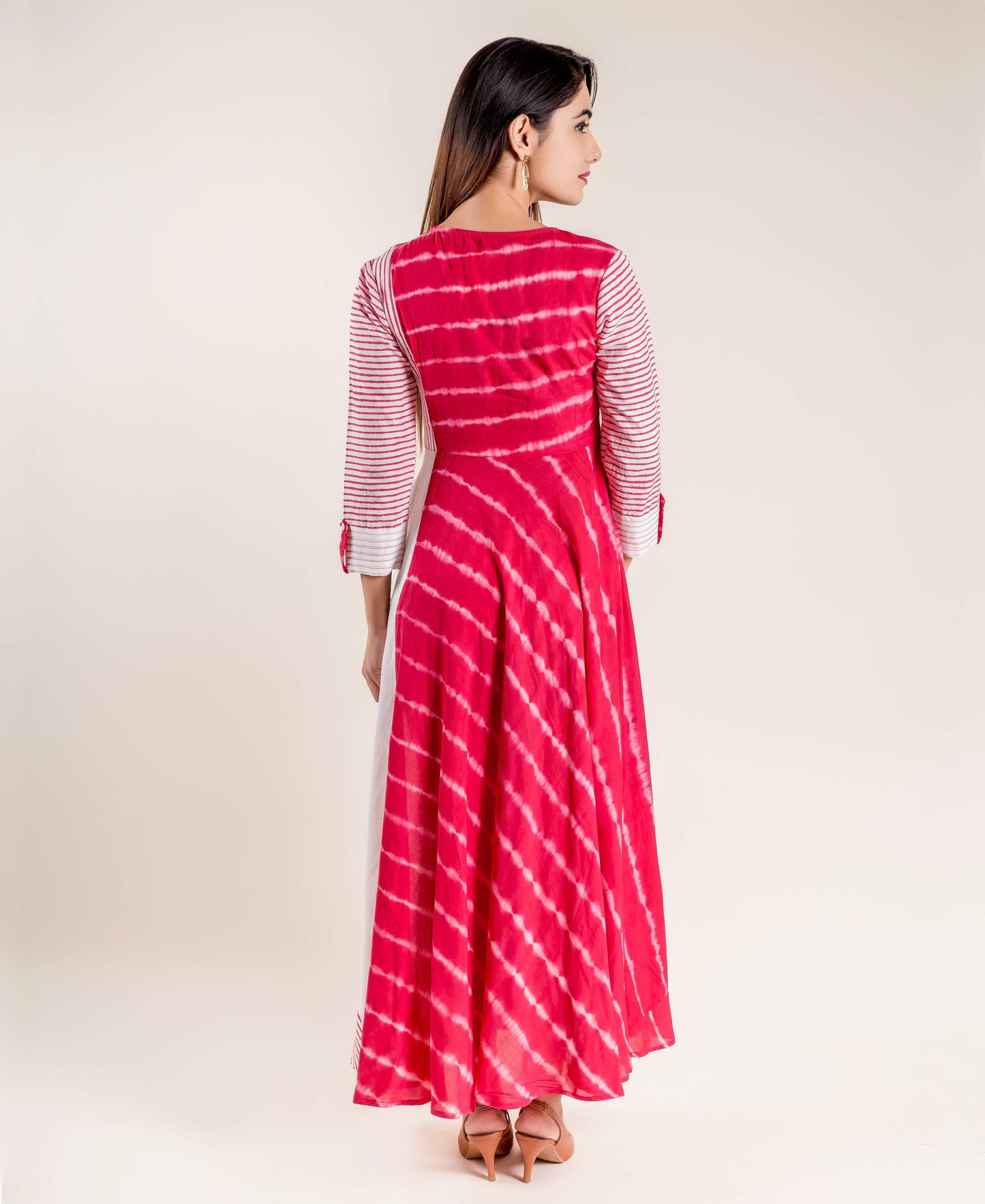 Red Tie And Dye Hand Block Printed Dress