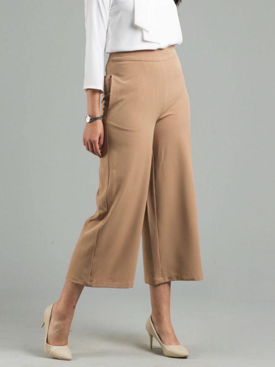 Side Zipper Culottes - Dark Beige