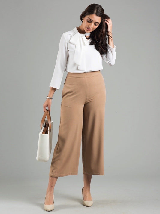 Side Zipper Culottes - Dark Beige