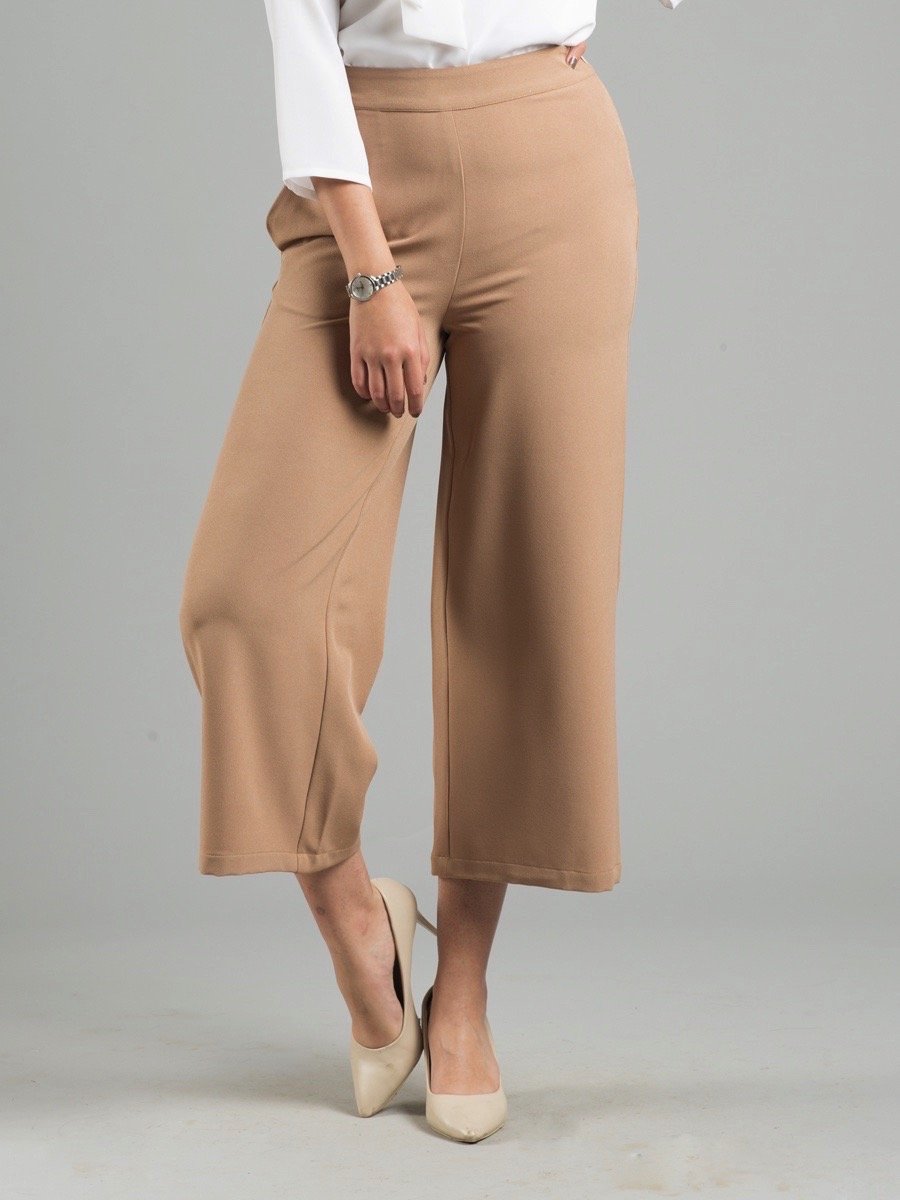 Side Zipper Culottes - Dark Beige