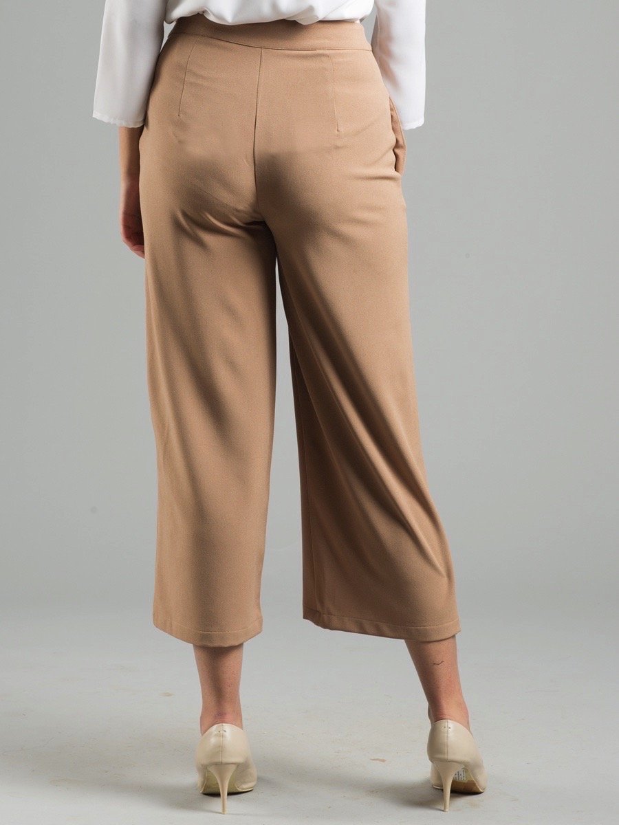 Side Zipper Culottes - Dark Beige
