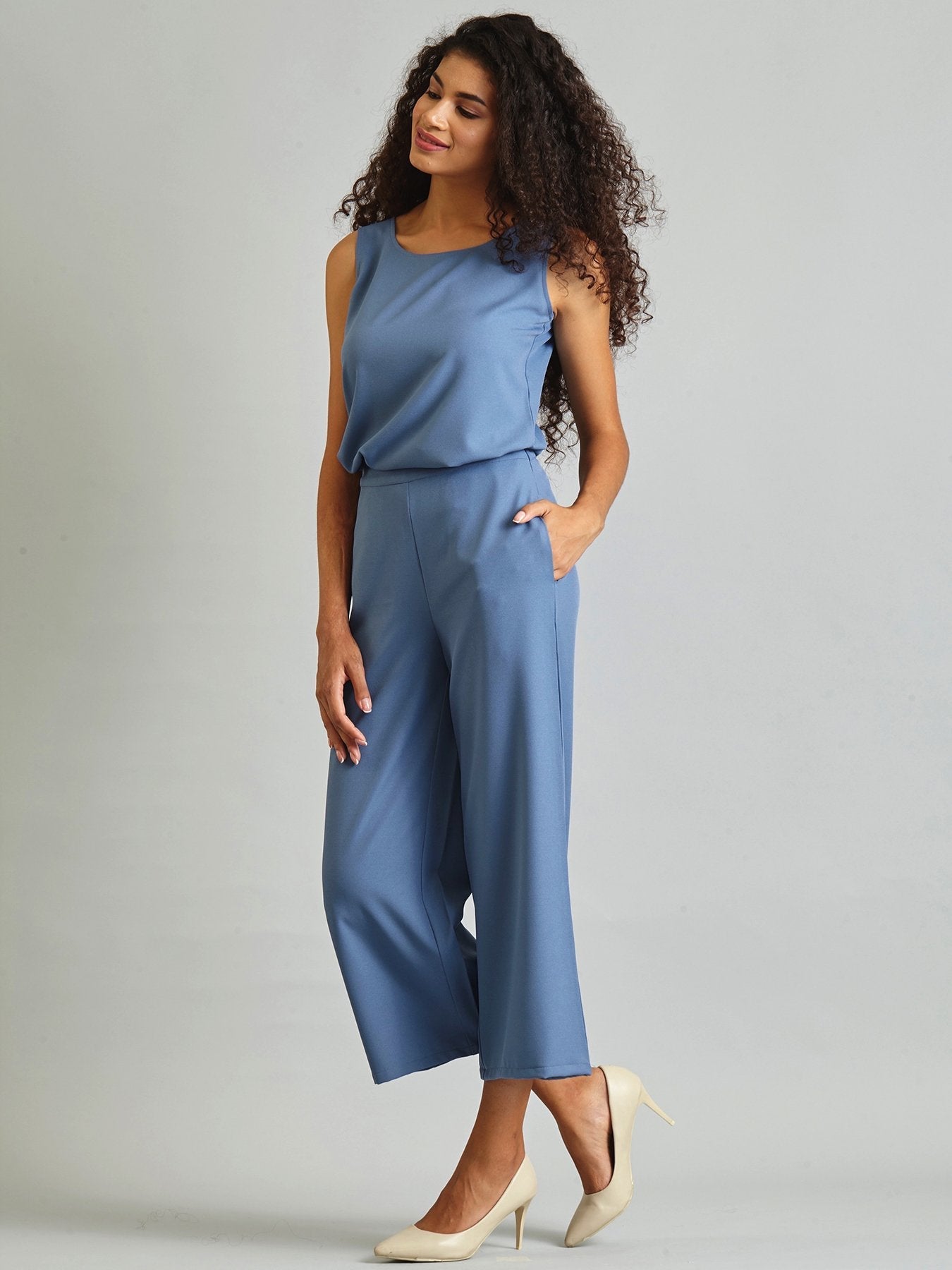 Side Zipper Culottes - Blue