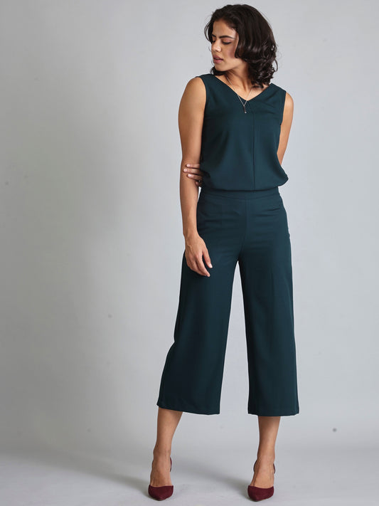 Side Zipper Culottes - Bottle Green