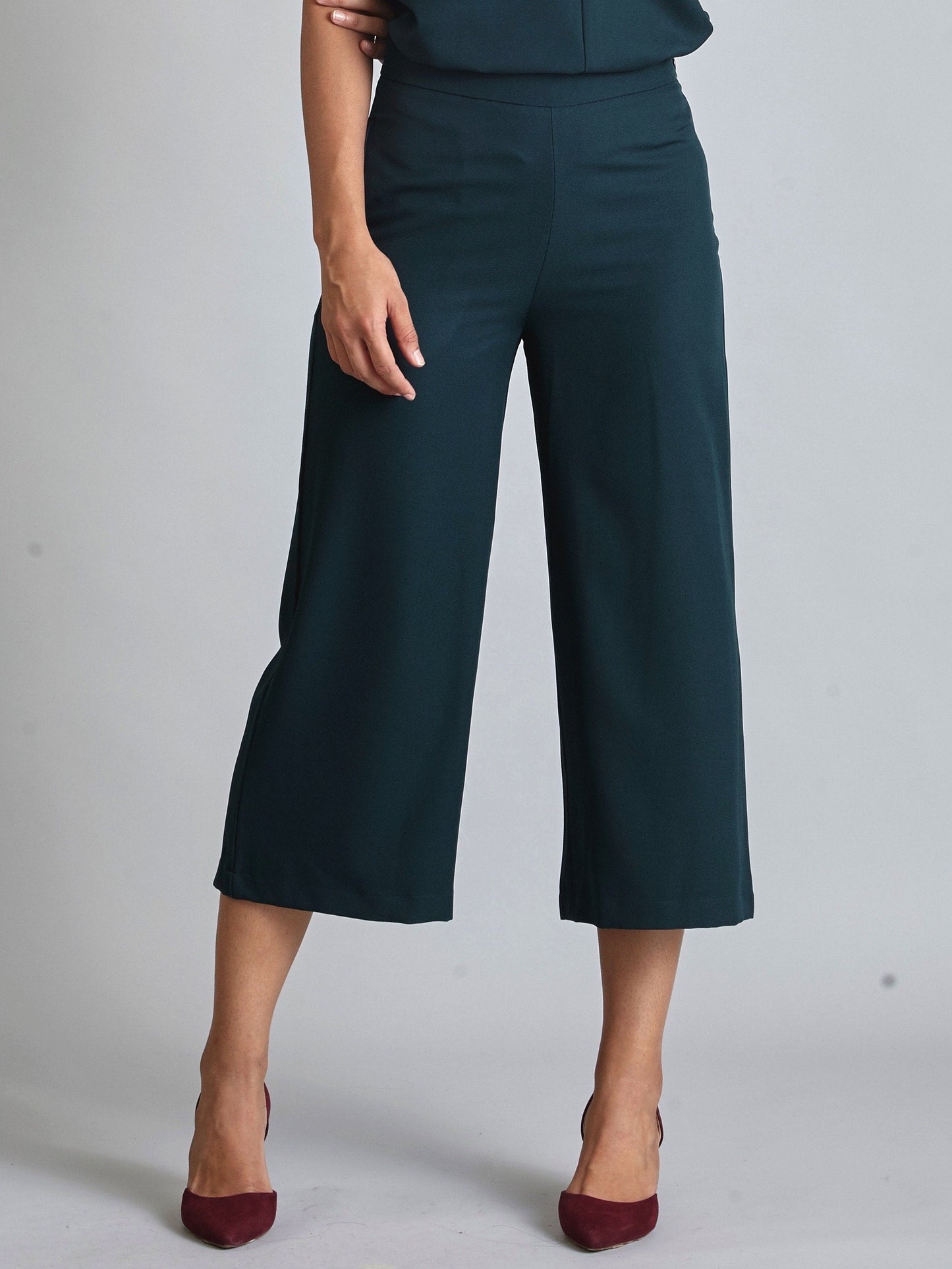 Side Zipper Culottes - Bottle Green