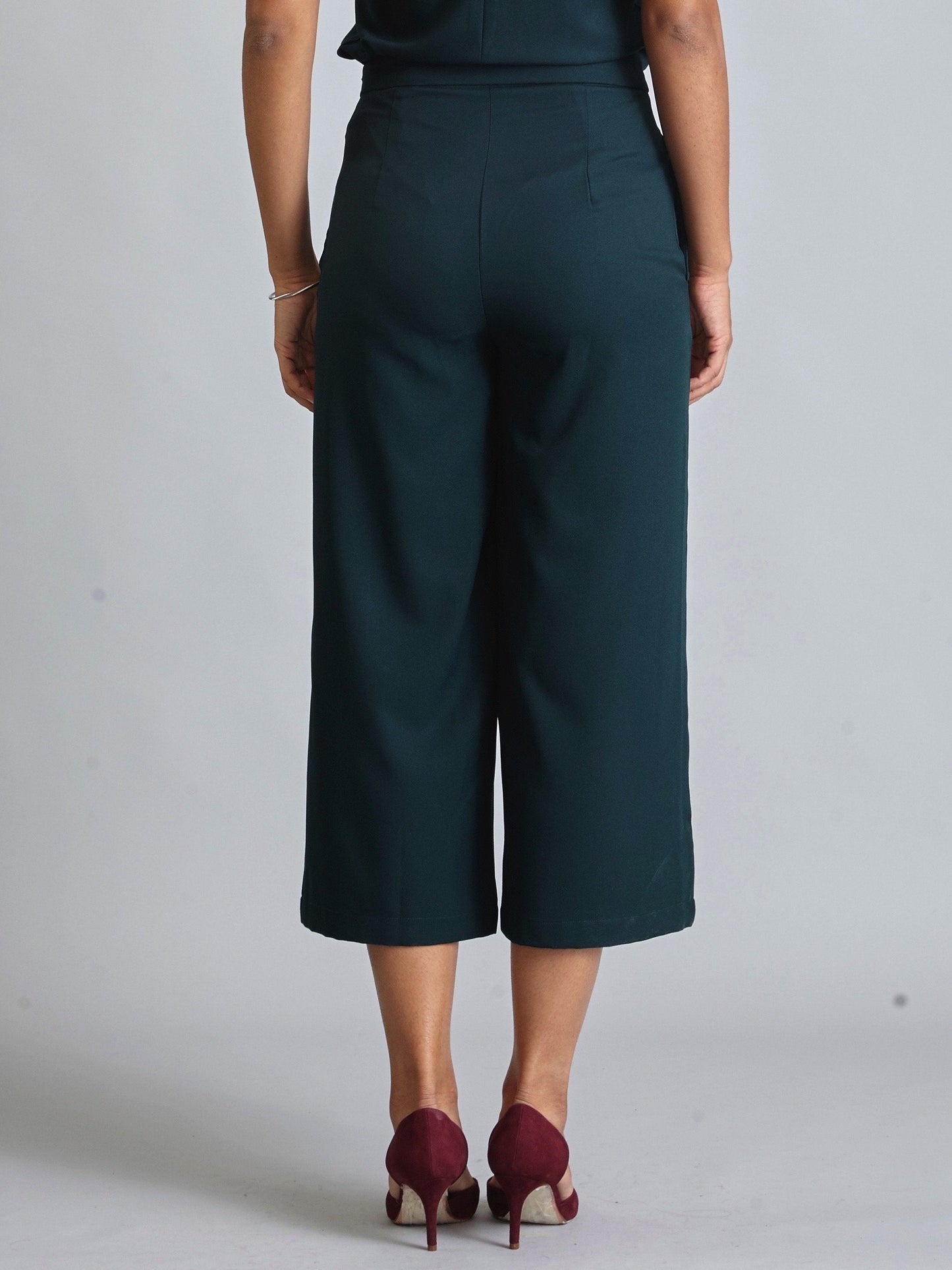 Side Zipper Culottes - Bottle Green