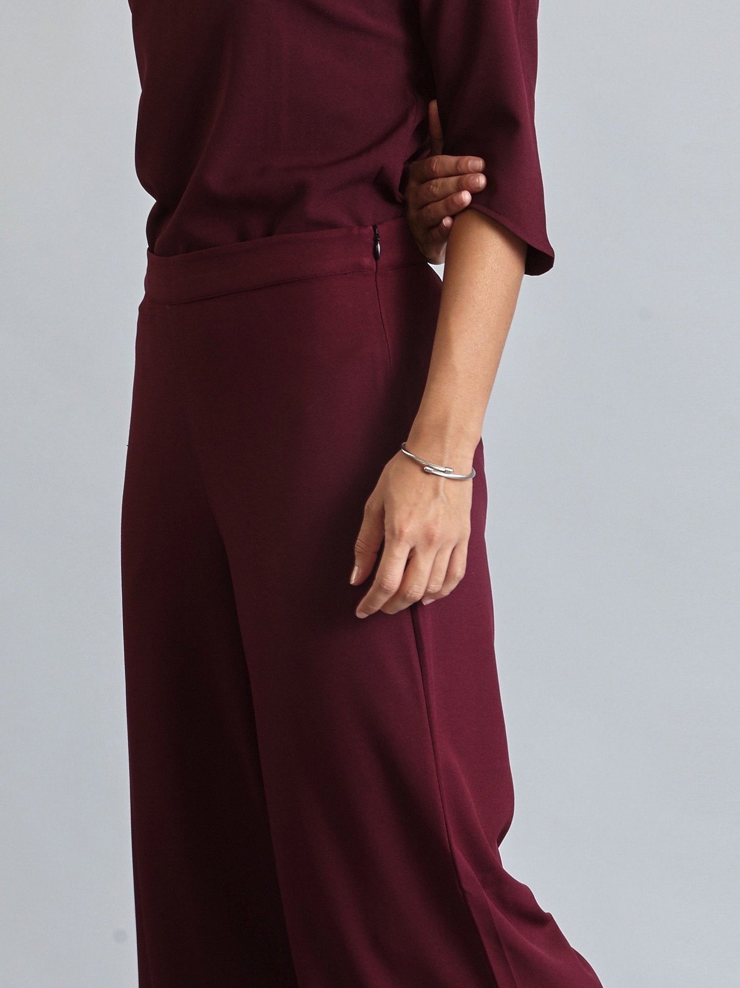 Side Zipper Culottes - Maroon