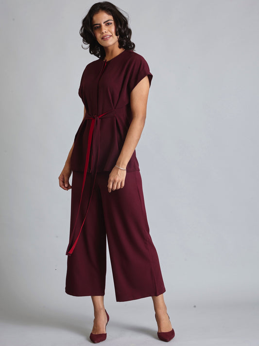 Side Zipper Culottes - Maroon