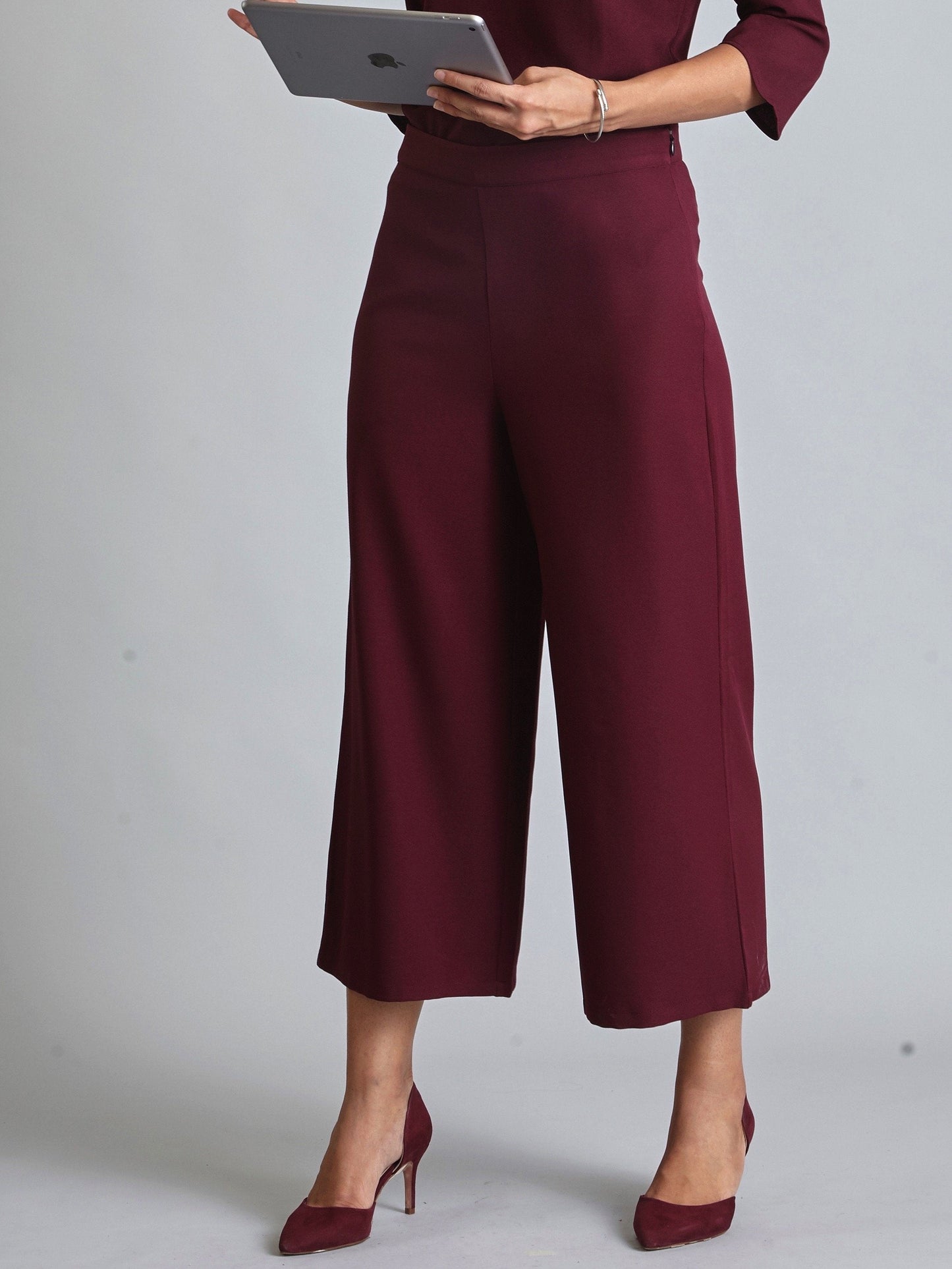 Side Zipper Culottes - Maroon