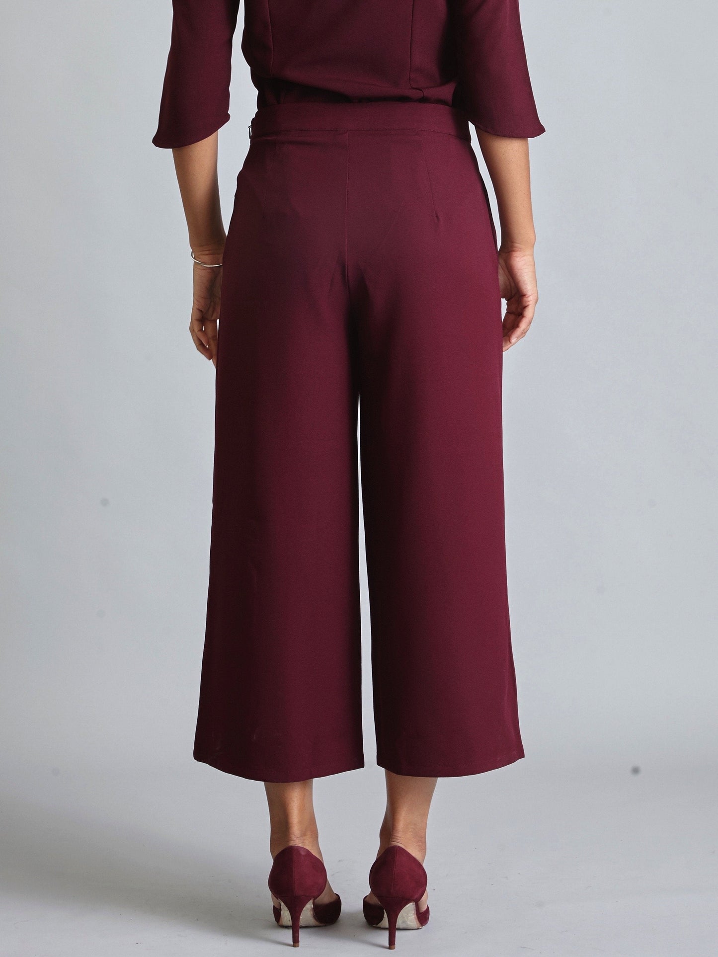 Side Zipper Culottes - Maroon