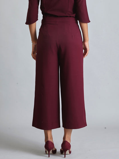 Side Zipper Culottes - Maroon
