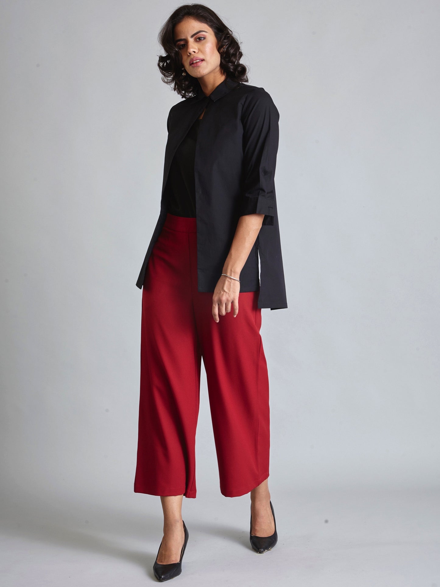 Side Zipper Culottes - Carmine Red