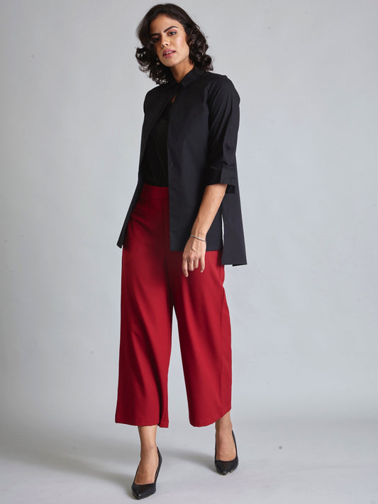 Side Zipper Culottes - Carmine Red