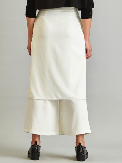 Back Overlay Pleated Wide Leg Culottes - Off White