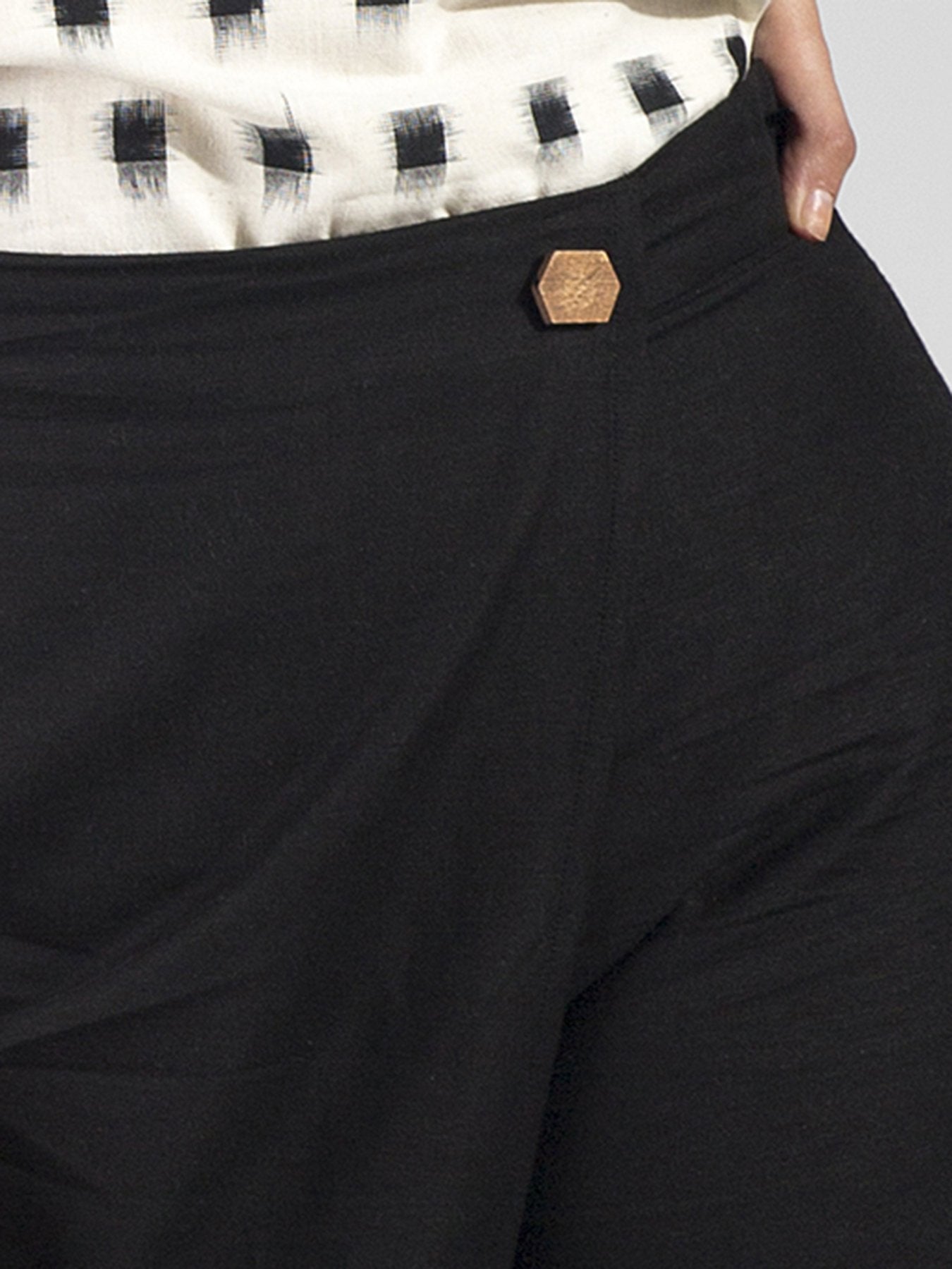 Wide Leg Front Overlay Trousers - Black