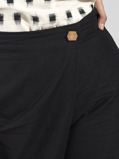 Wide Leg Front Overlay Trousers - Black