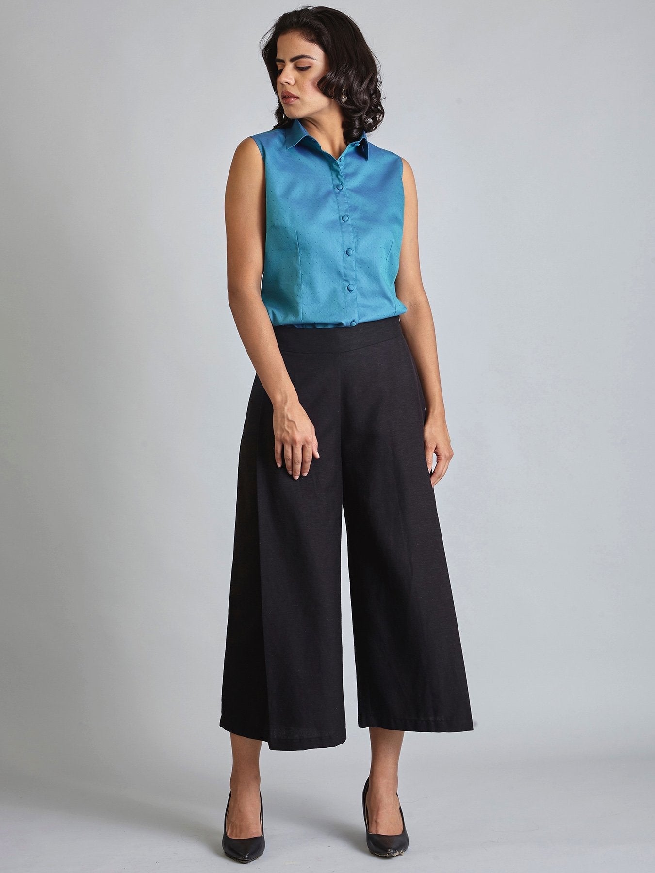 Front Pleat Culottes - Black