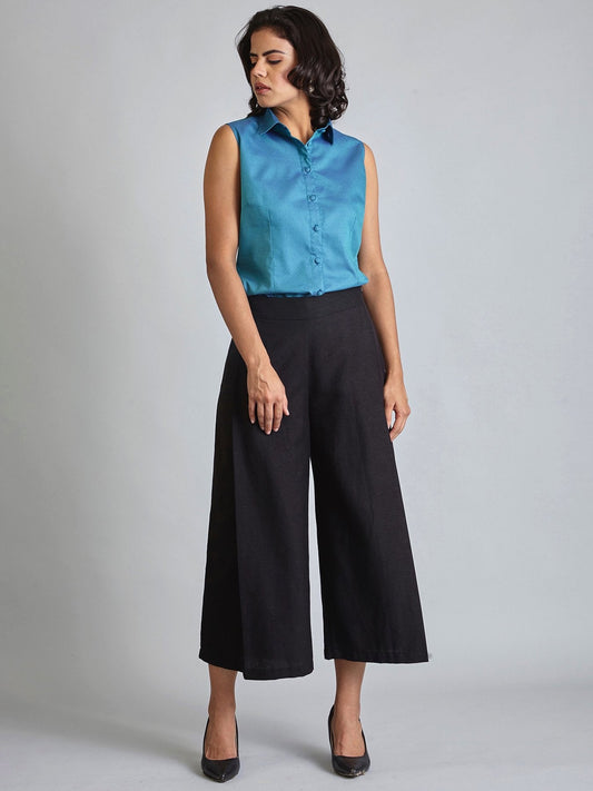 Front Pleat Culottes - Black