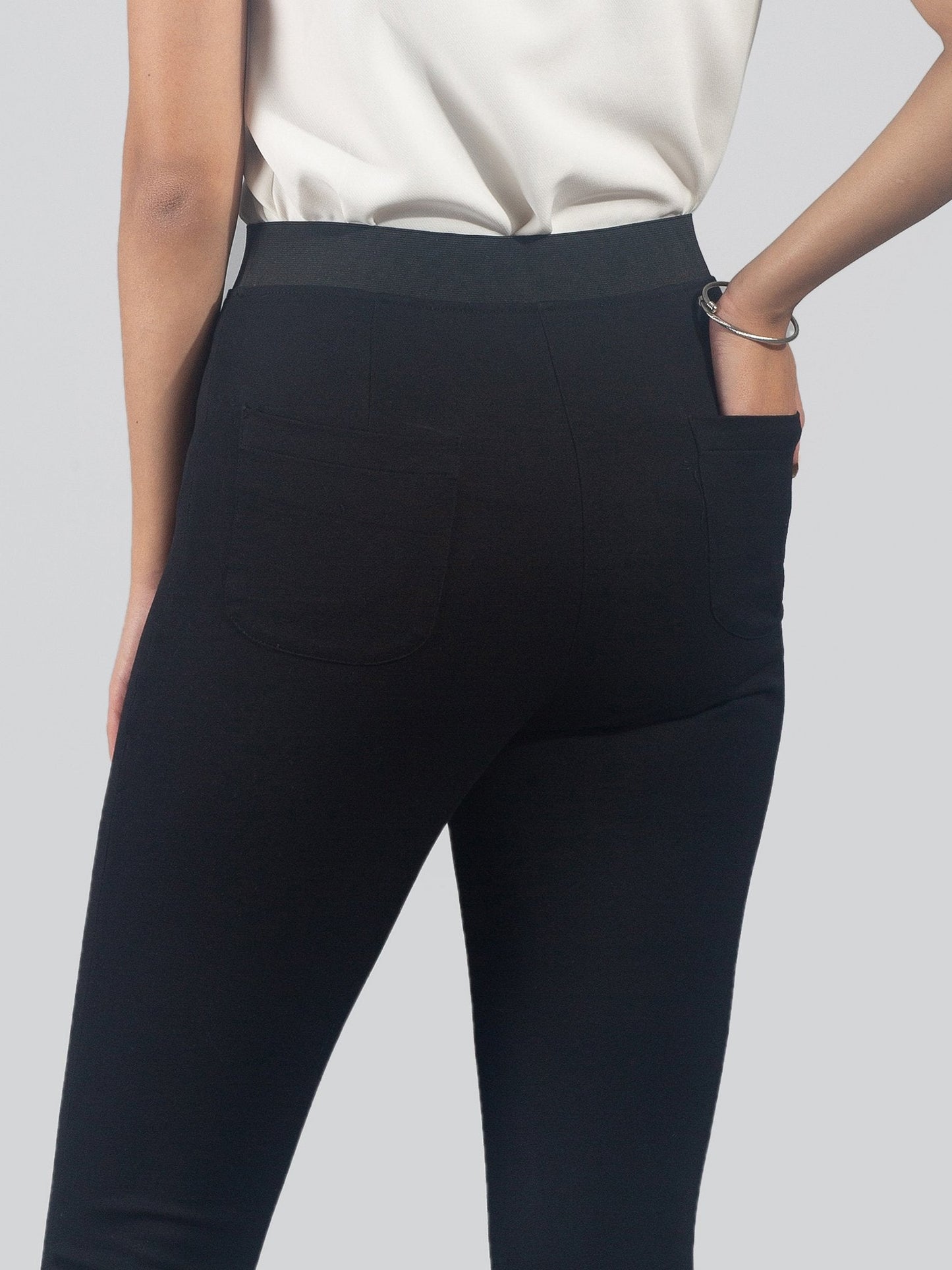 Back Pocket Skinny Fit High Waist Pull Up Pants - Black