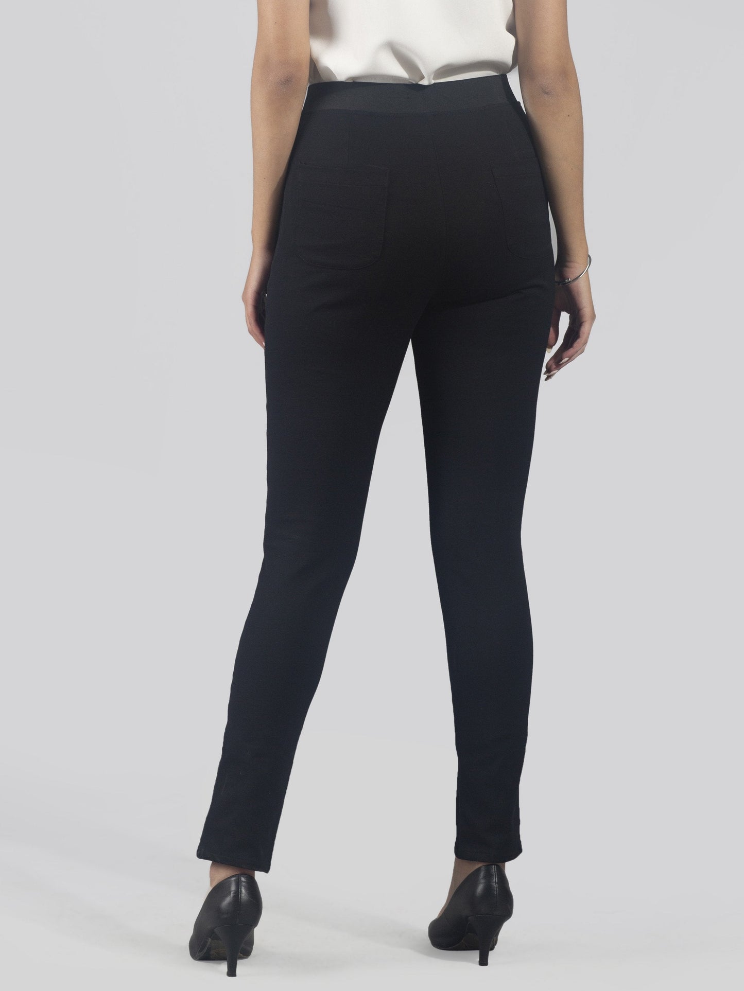 Back Pocket Skinny Fit High Waist Pull Up Pants - Black