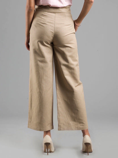 Linen Wide Leg Culottes With Belt - Beige