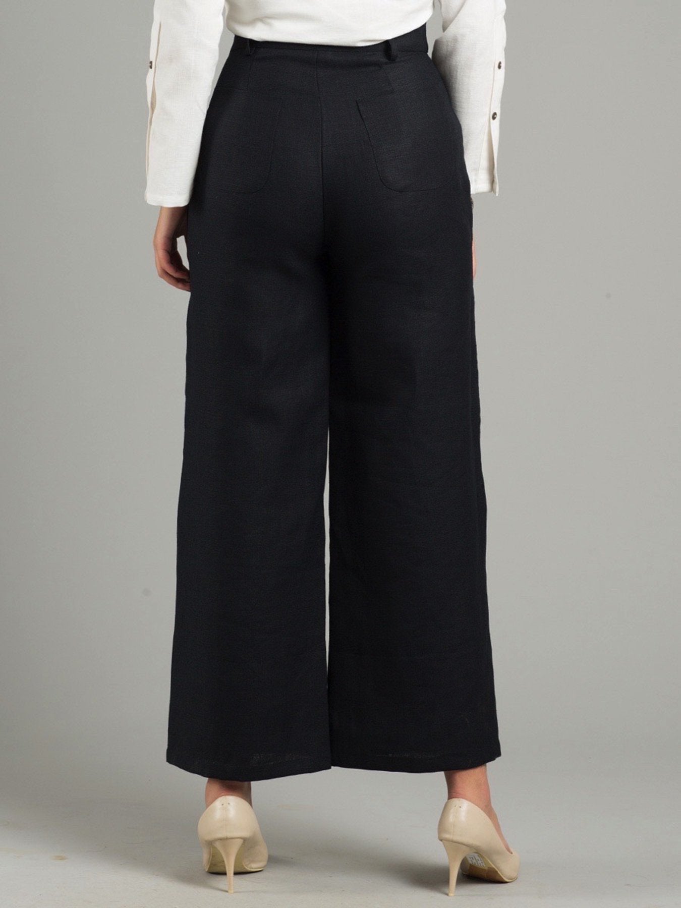 Linen Wide Leg Culottes With Belt - Black