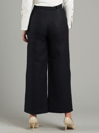 Linen Wide Leg Culottes With Belt - Black