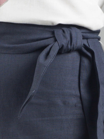 Linen Wide Leg Culottes With Belt - Slate Blue