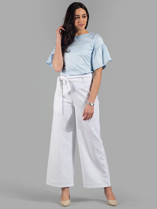 Linen Wide Leg Culottes With Belt - White