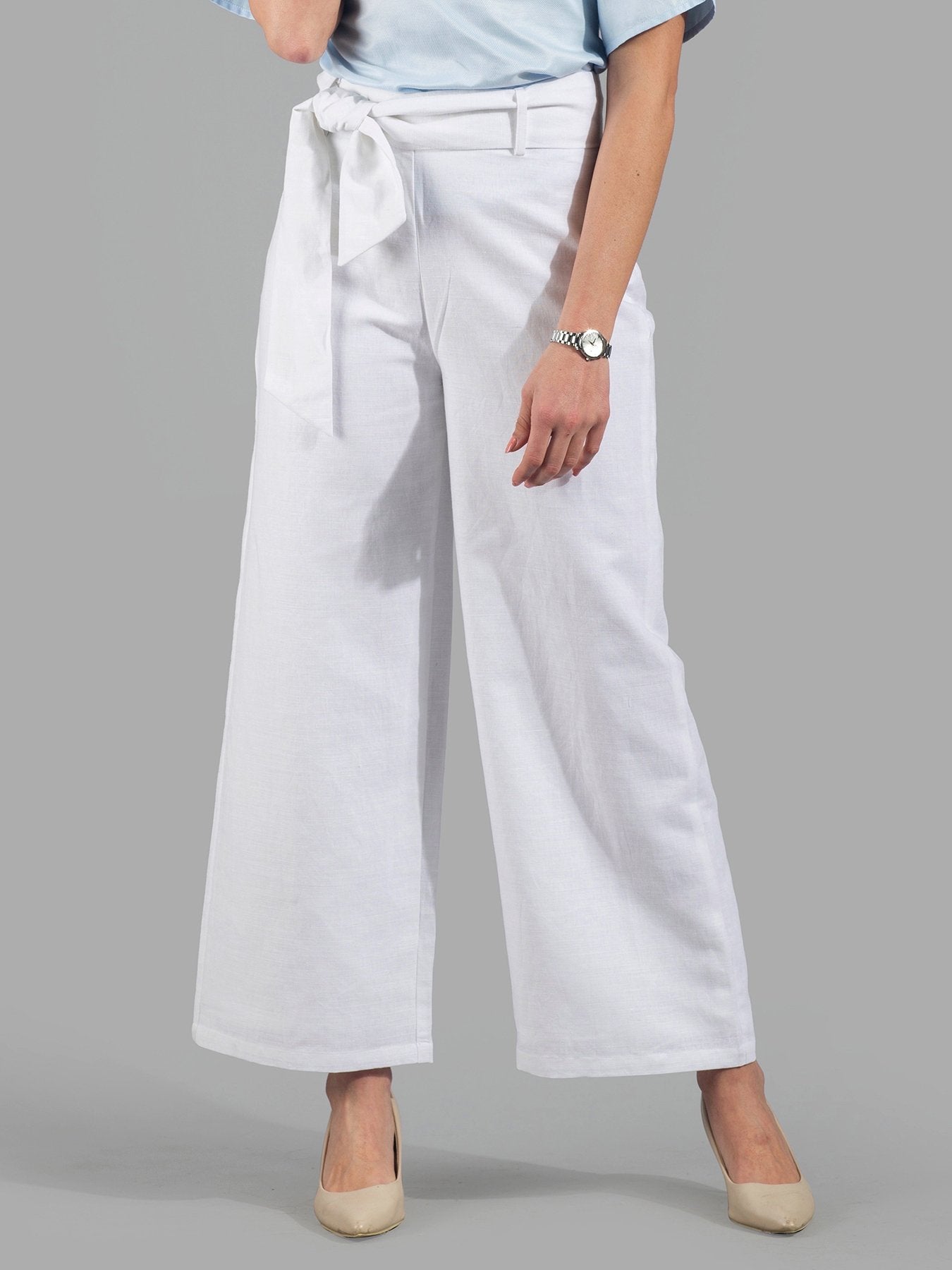 Linen Wide Leg Culottes With Belt - White