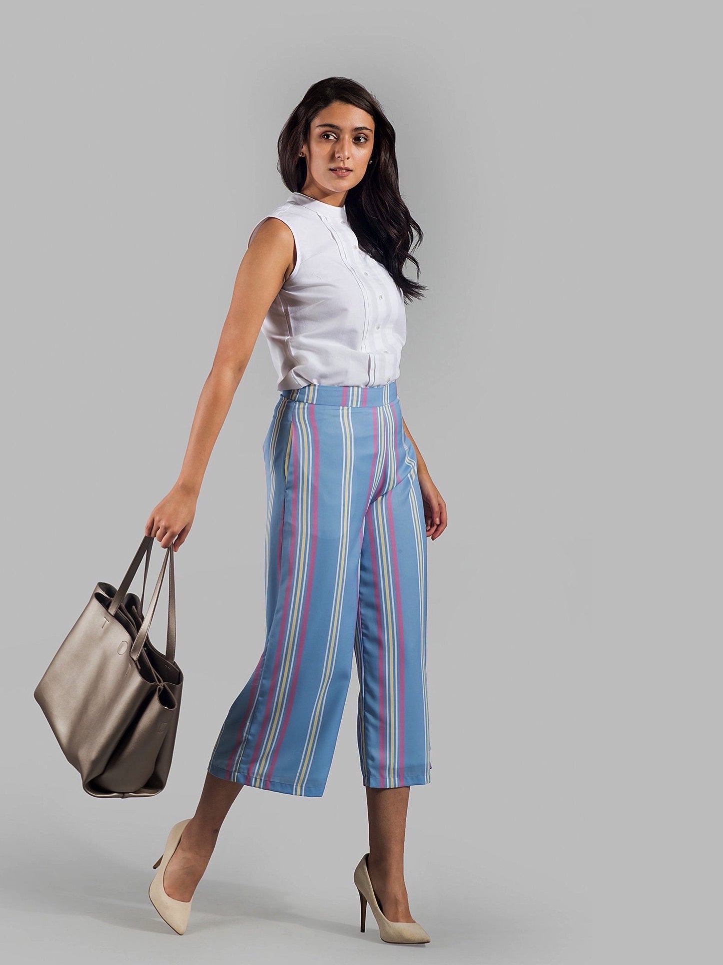 Printed Stripe Culottes - Blue