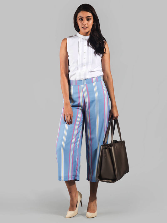 Printed Stripe Culottes - Blue