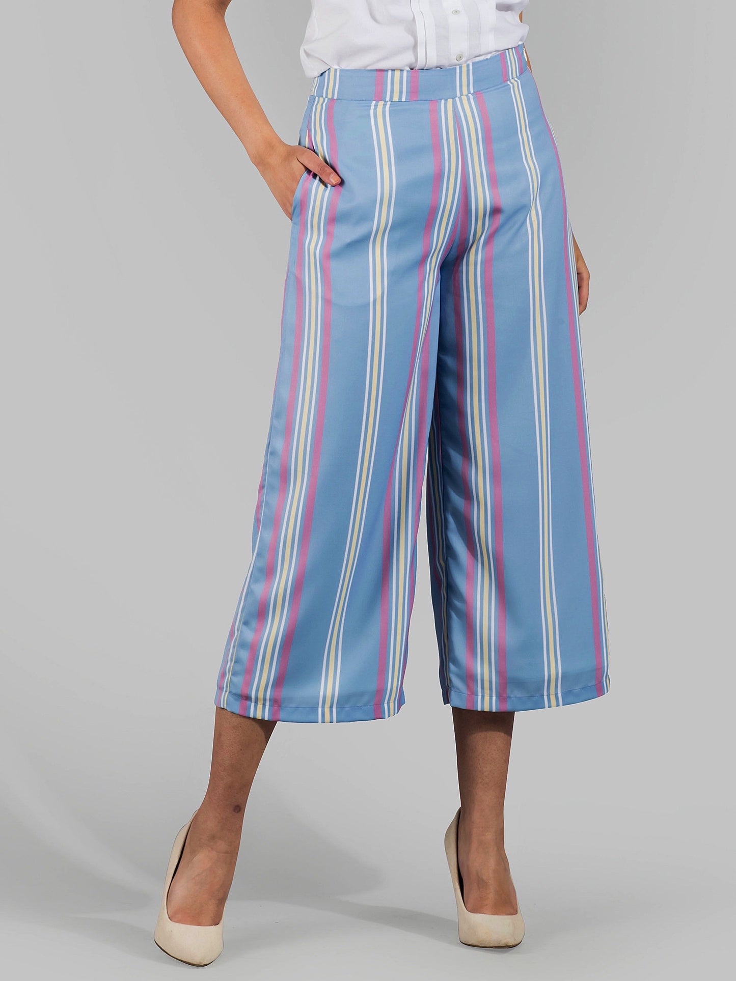 Printed Stripe Culottes - Blue