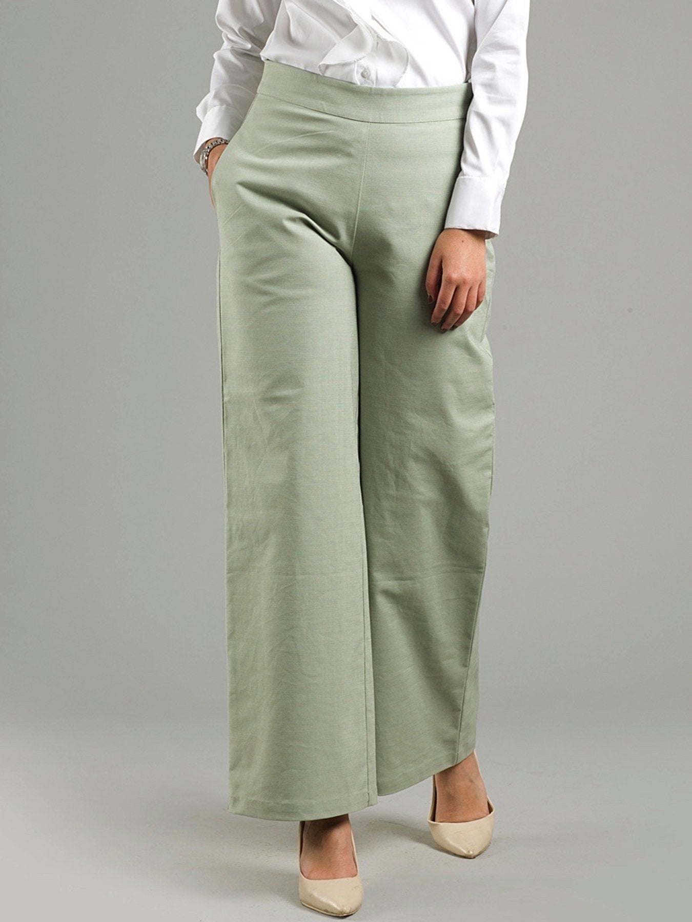 Wide Leg Linen Pants - Sage Green