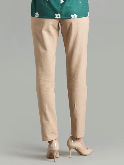 Straight Fit Linen Trousers - Beige