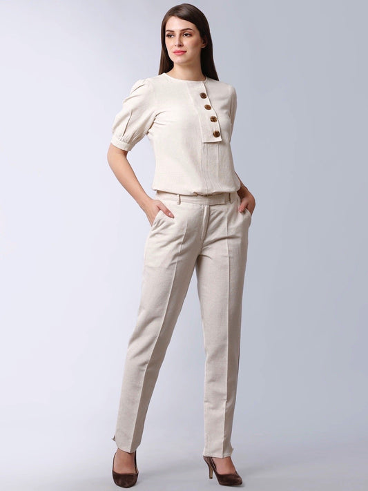 Straight Fit Trousers - Ivory