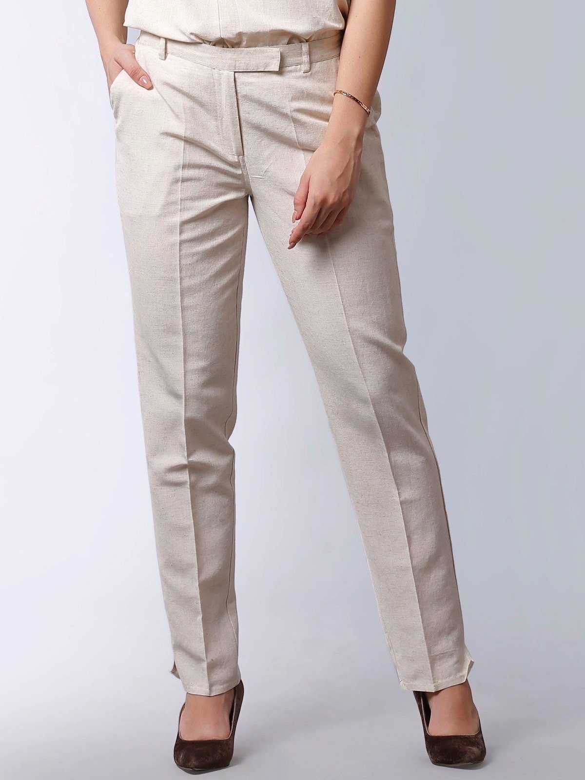 Straight Fit Trousers - Ivory