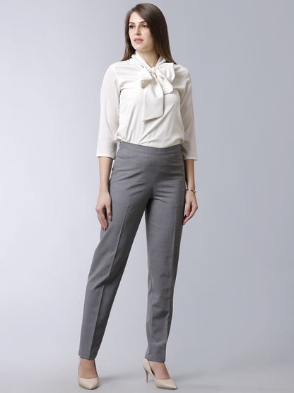 Formal Straight Fit Pants With Front Crease - Grey