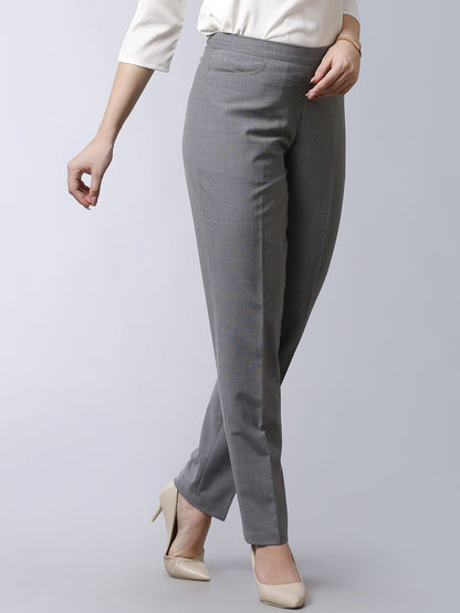 Formal Straight Fit Pants With Front Crease - Grey
