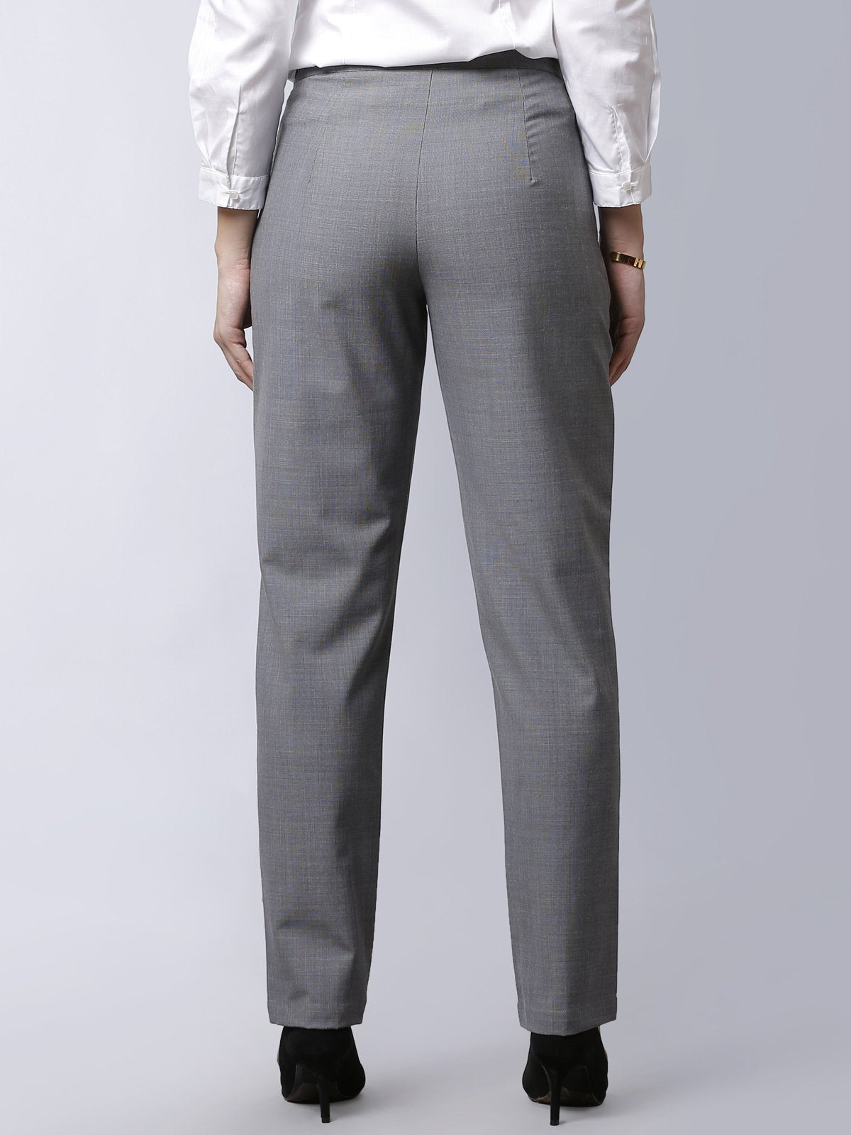 Formal Straight Fit Pants With Front Crease - Grey
