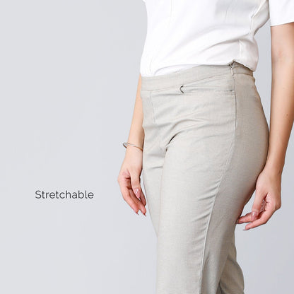 Straight Fit Houndstooth Trousers - Beige