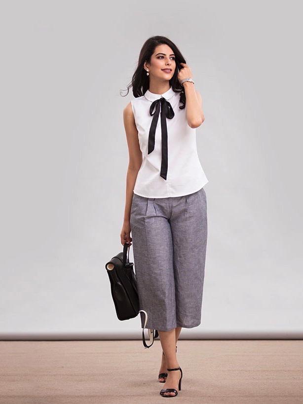 Relaxed Linen Culottes - Black Chambray