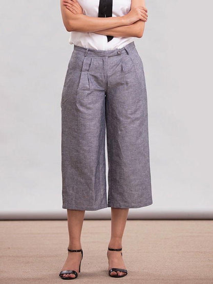 Relaxed Linen Culottes - Black Chambray