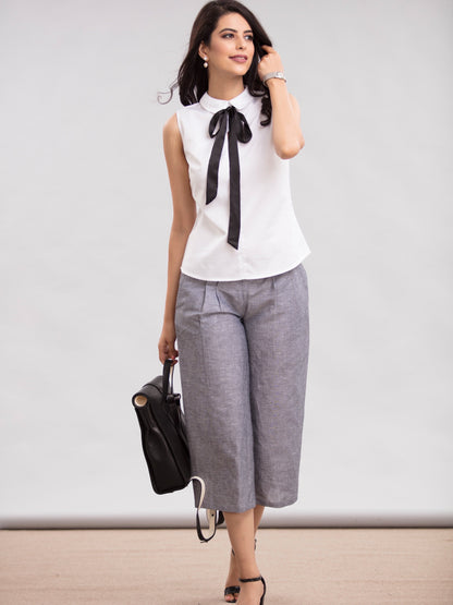 Relaxed Linen Culottes - Black Chambray